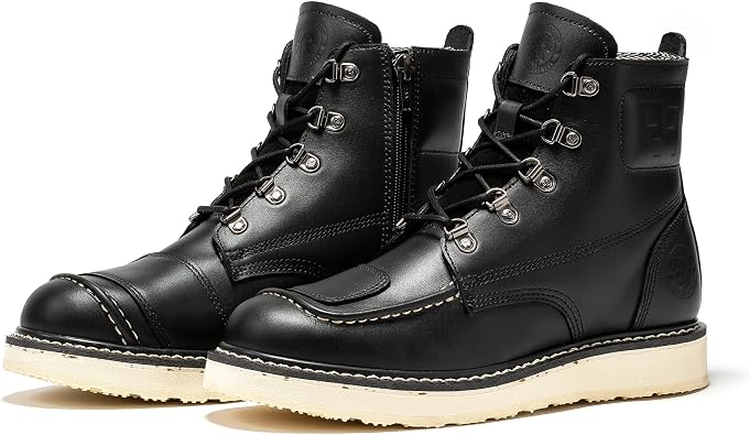 ROCKROOSTER Magnolia 6" Side Zipper Wedge Boots Mens Lightweight Soft Mock Toe Motorcycle Boots SAP309-Brown, SAP309BK-Black, SAP310-Black, Sap309bk, Black, Soft Toe, Medium Width, 9.5