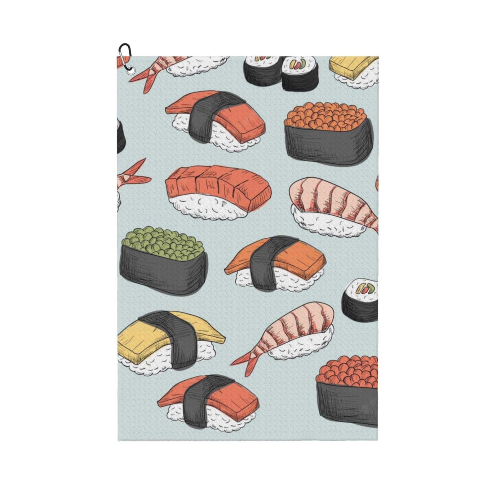 Hnnkloy Sushi, 16x24 in Portable Waffle Golf Towels with Carabiner Clip for Golf Bag