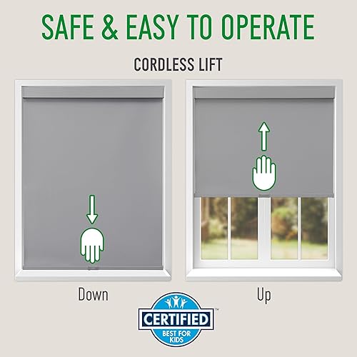 Miniatura 3 de CALYX INTERIORS Persiana enrollable opaca con cenefa, persiana aislante térmica, inalámbrica, 30.5 pulgadas de ancho x 60 pulgadas de alto, gris