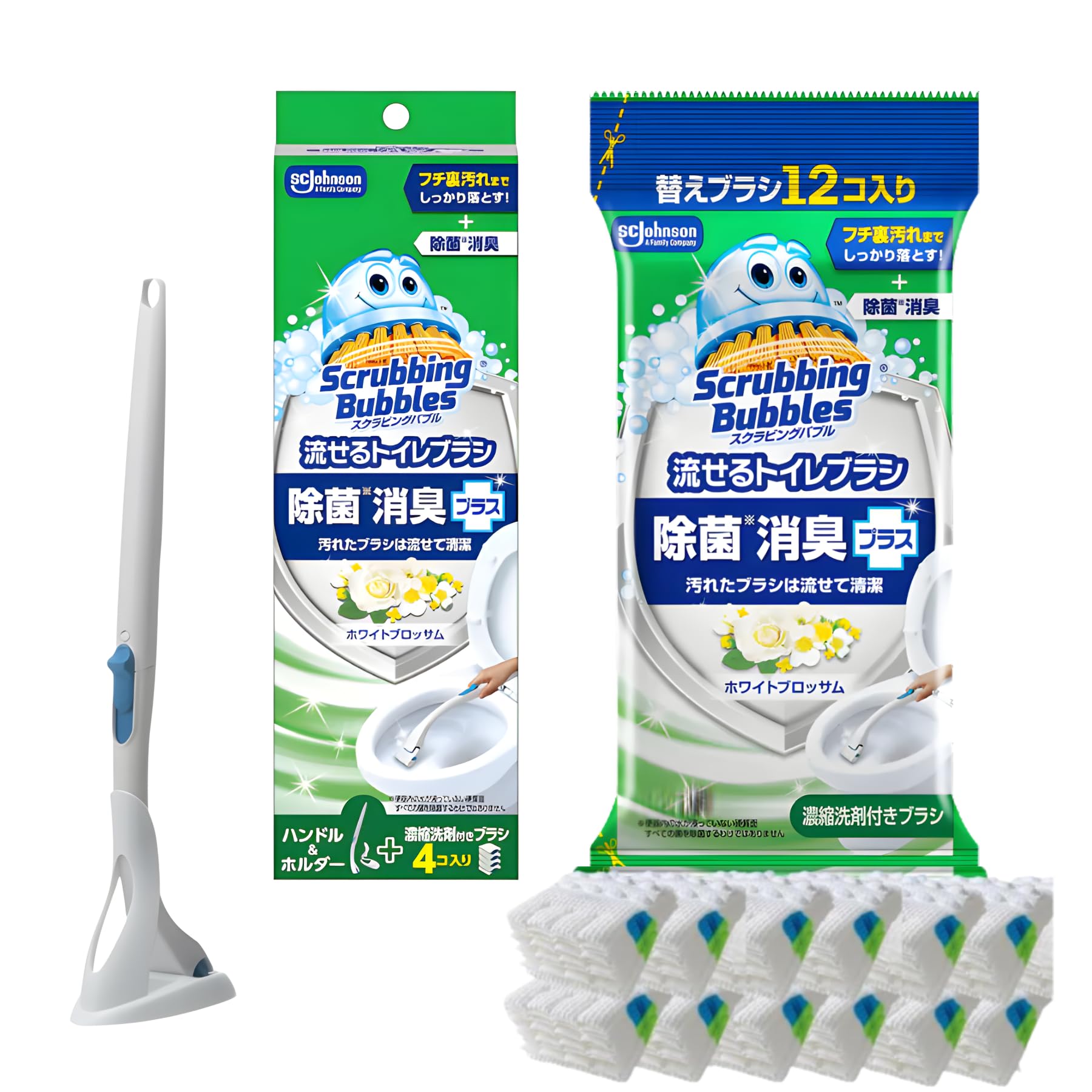 流せるトイレブラシ 本体＋替え16個 除菌・消臭プラス ホワイトブロッサム 使い捨てトイレブラシ - 2