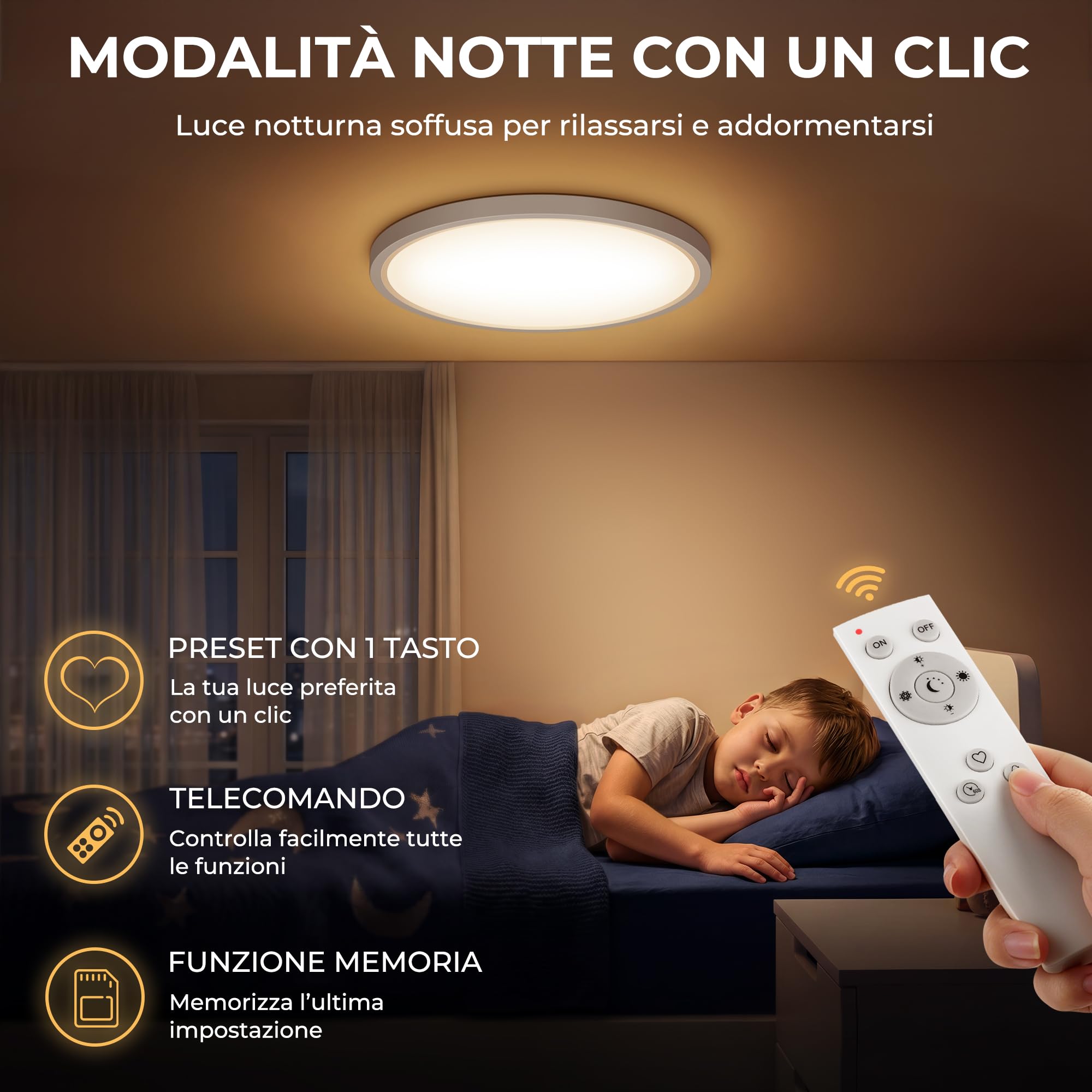 Plafoniera LED Soffitto Dimmerabile 40W 4200LM con Telecomando IP44 Ø60cm