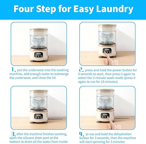 Miniatura 6 de Lavadora portátil de 2 litros con secado giratorio, mini lavadora de ropa interior 3 en 1, 2 modos de lavandería compacta para el hogar,