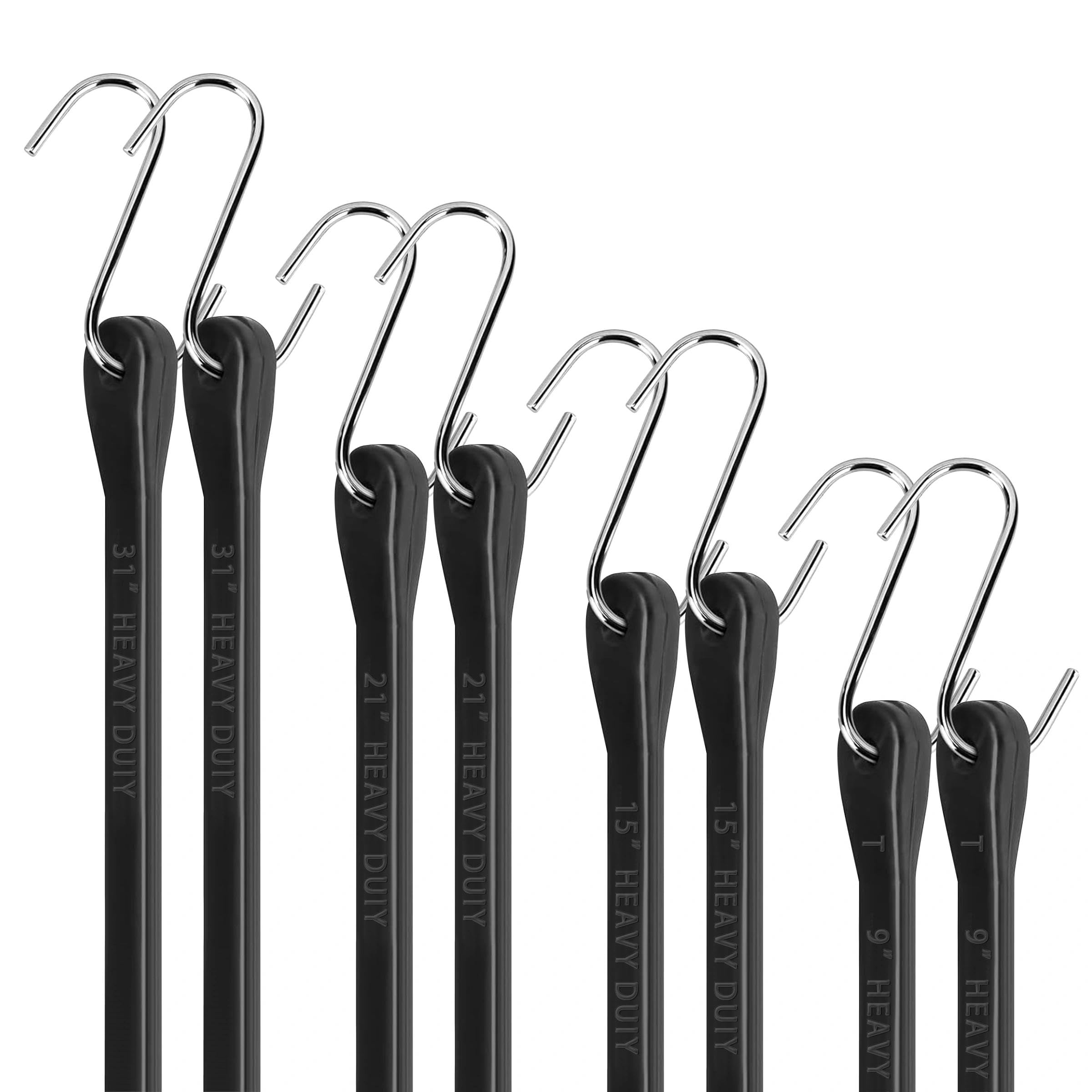 8 Pack Bungee Cords with Hooks, Heavy Duty Elastic EPDM Rubber Strap, 9"15"21"31"Straps for Garden Furniture Covers, Cargo, Luggage, Camping, Tent