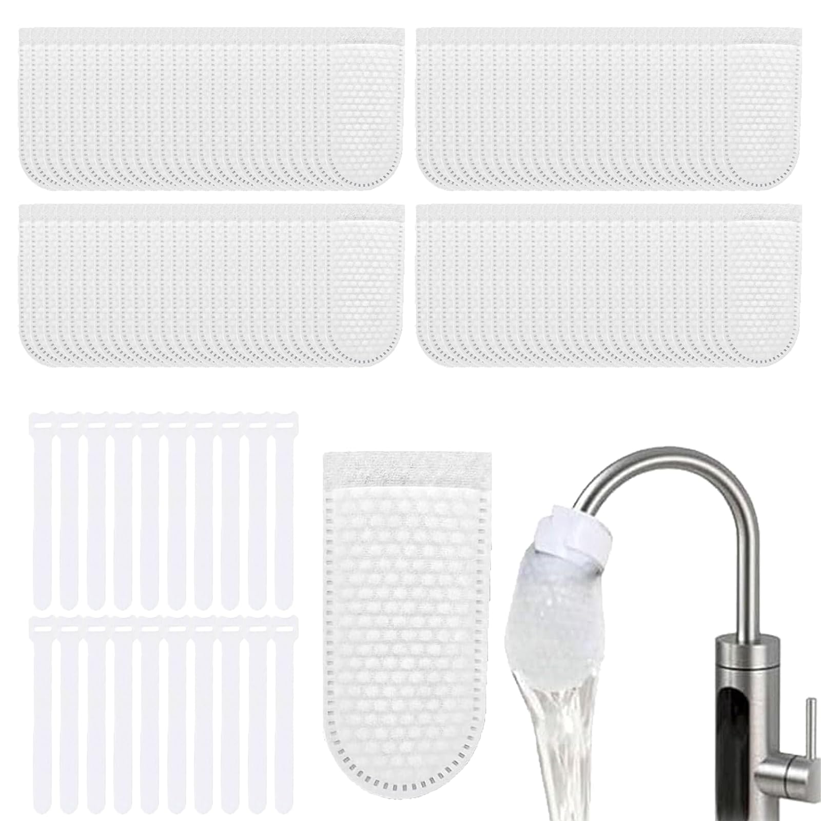 Photo 1 of 100PCS High Density Faucet Filter, Faucet Splash-Proof Cotton Bag Set, Universal Anti-Splash Water Filter with Sediment Barrier Layer, Fine Fiber Mesh, for All Types of Faucets