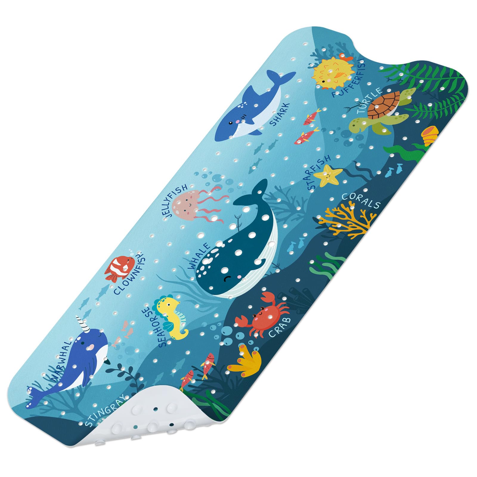 omedecal Baby Bath Mat Non Slip, 100 * 40cm, Quick Drain (Sea Animals)