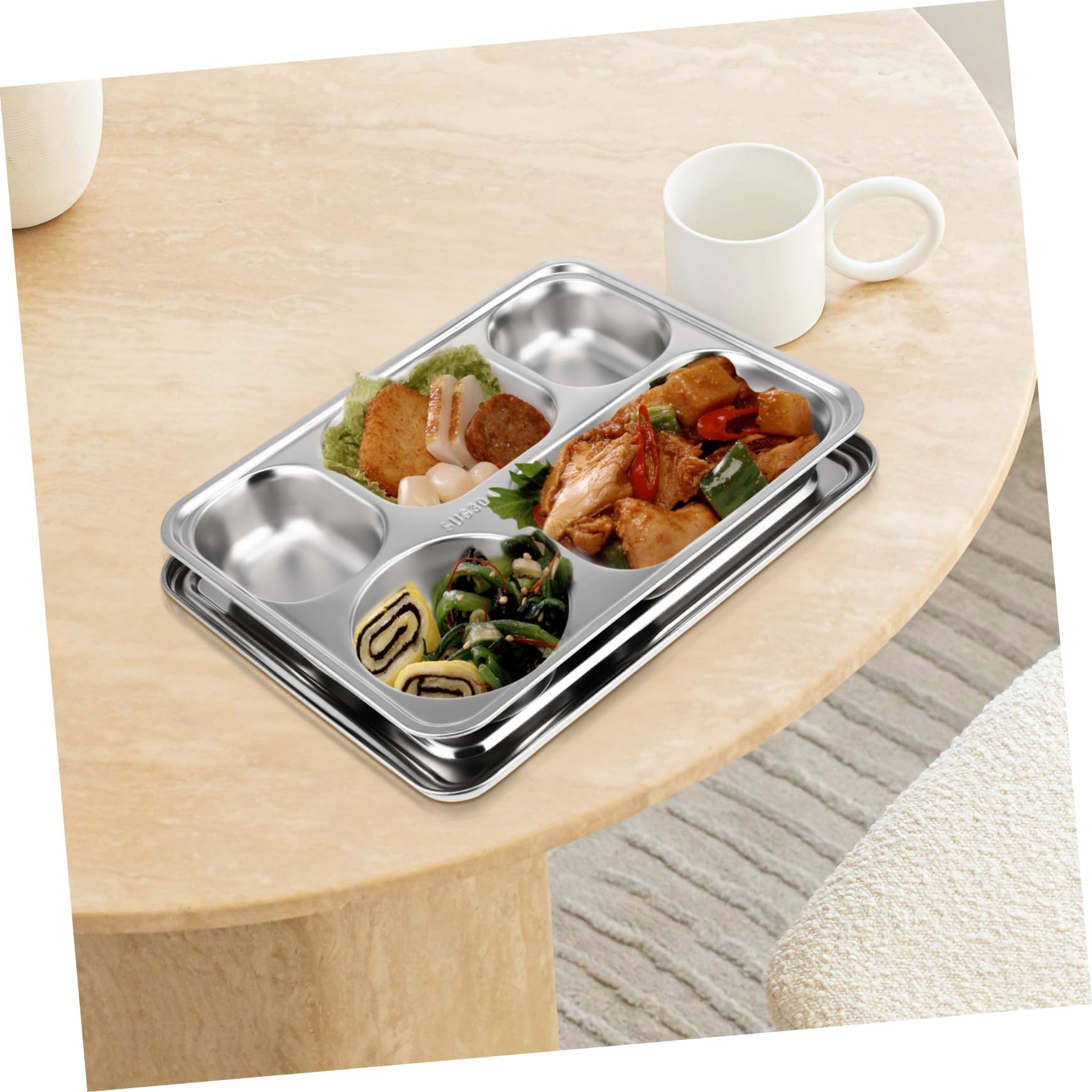 Assiette Compartimentée en Acier Inoxydable, Lot de 1 Set de Set