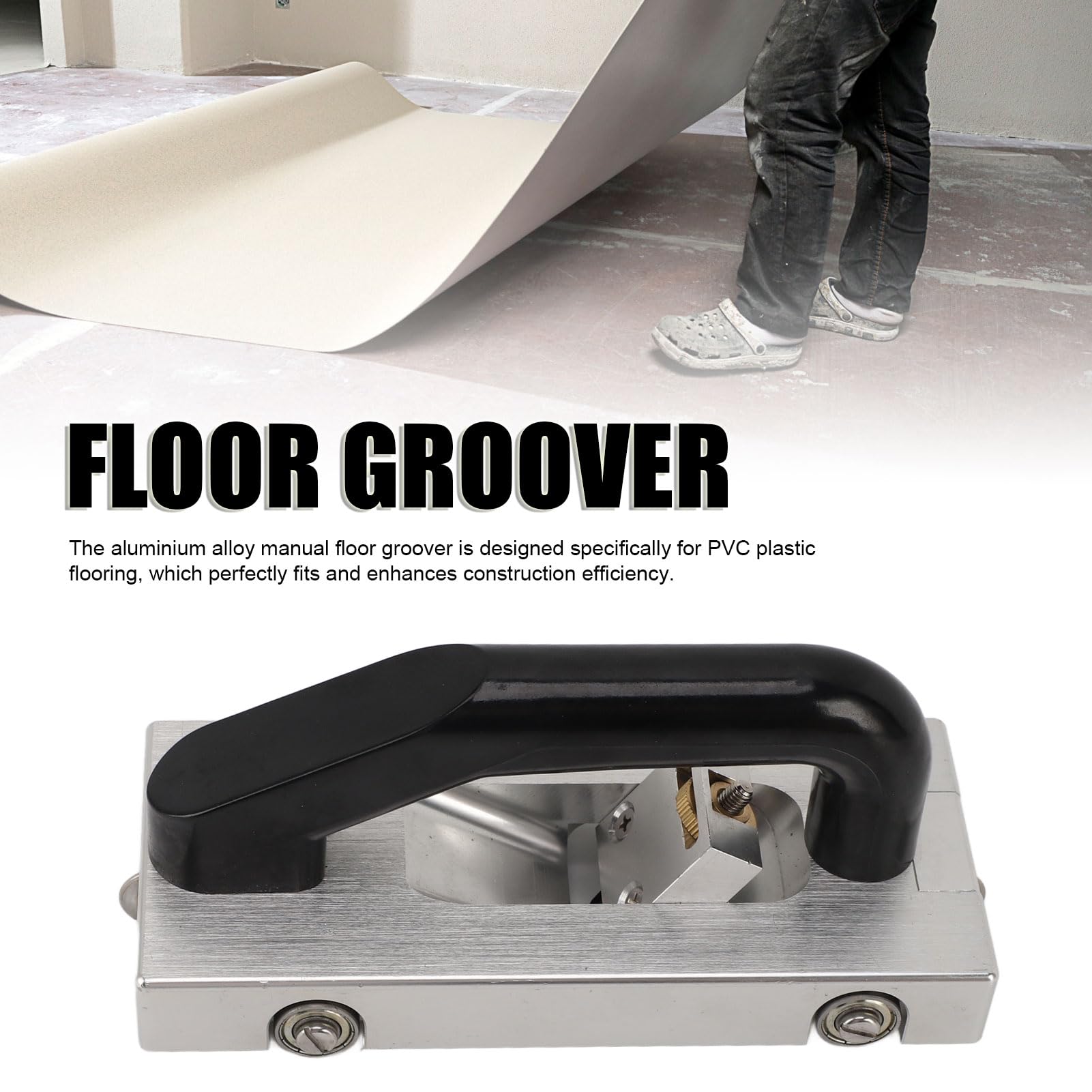 U Type Blade Wheeled Groover Pull Hand Tool, U Type Blade Wheeled Groover Aluminium Alloy Manual Floor Groover Floor Grooving Slotting Pull Hand Flooring Tool Slotter for PVC Plastic Floor Silver