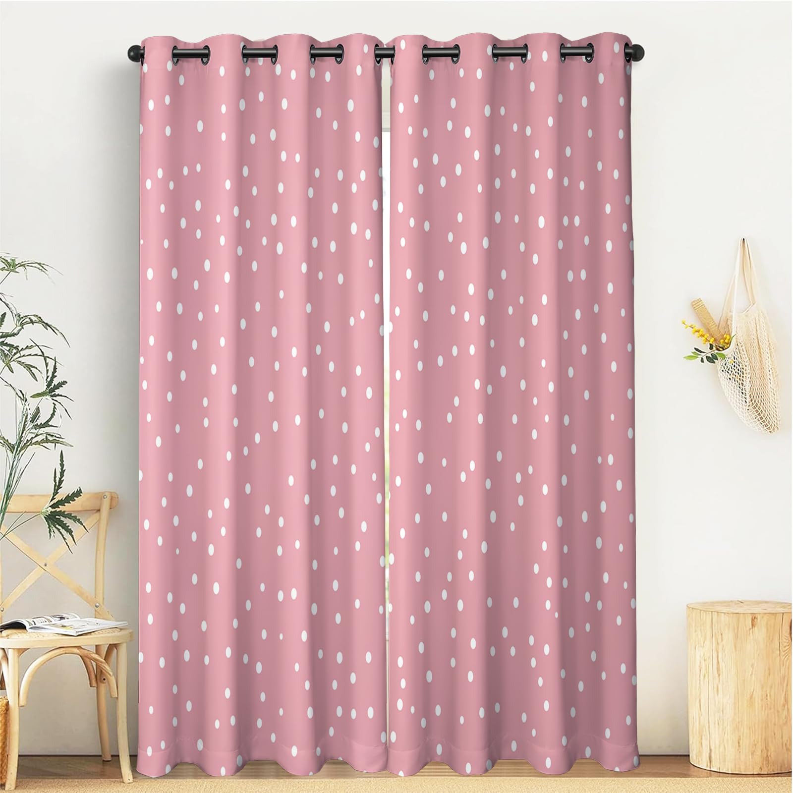 Rosa Punti Semplici Tenda Oscurante Con Occhielli Design Da Sogno Poliestere Riduzione Rumore Insonorizzata Tendaggi Per Soggiorno Camera Da Letto Cucina 140x245cm(Larghezza x Altezza)