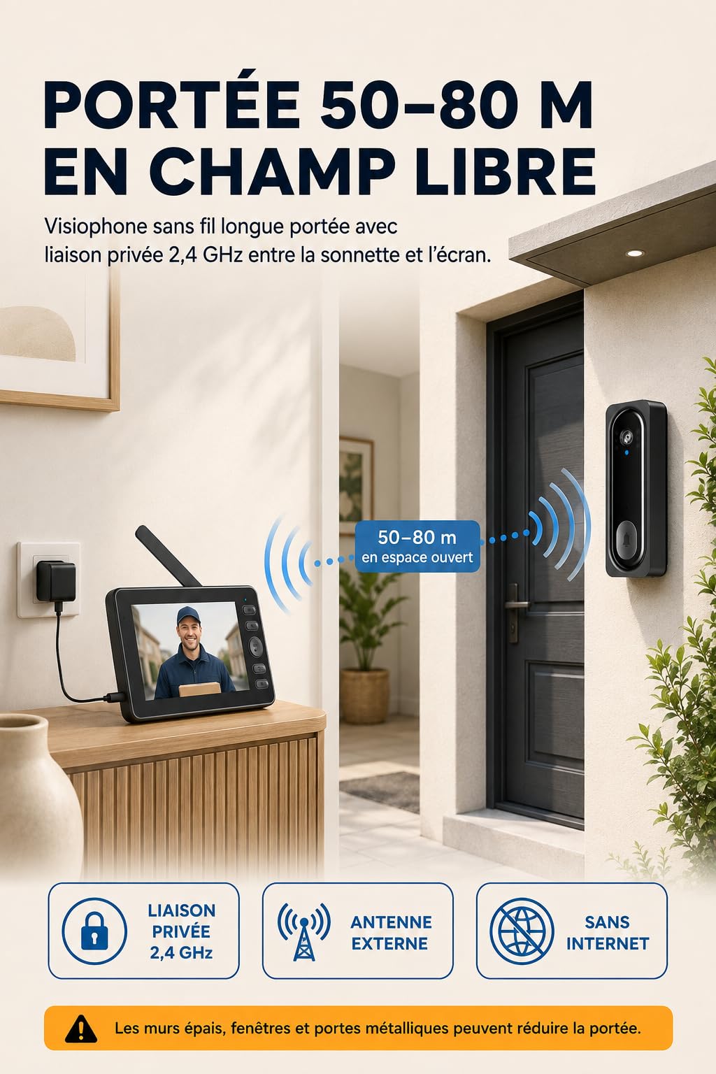 Sonnette Sans Fil Avec Caméra, 4,5" Interphone Vidéo Sans App Sans WIFI
