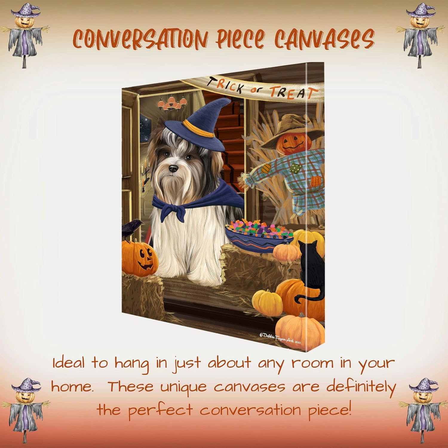 Enter at Risk with Biewer Terrier Dogs Canvas Wall Art - Premium Quality Ready to Hang Room Decor - Black Floating Framed 16" x 24"