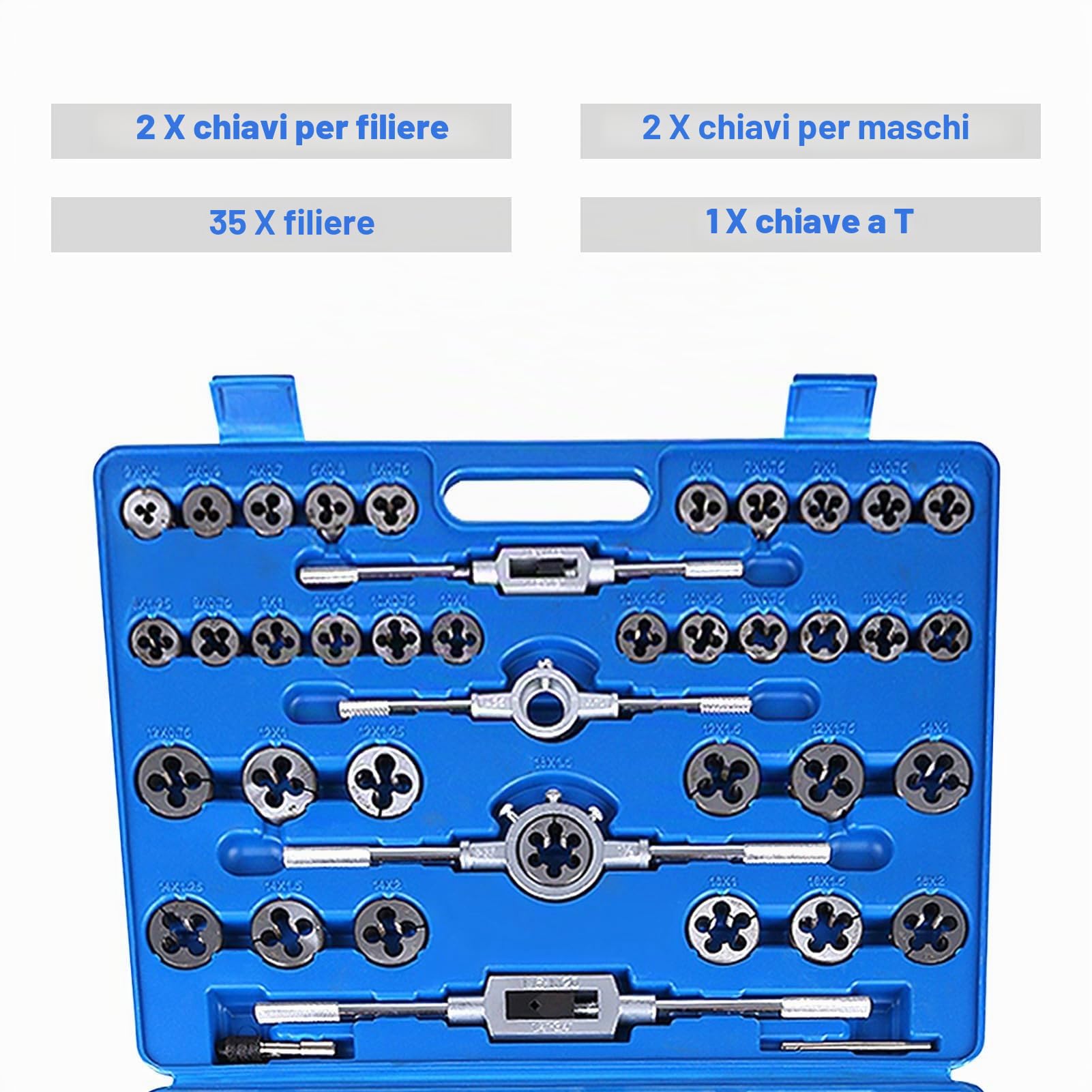 Set di 110 Filiere Maschio e Filiera Matrici M2-M18, Set Maschi e Filiere in Acciaio al Tungsteno Maschi e Filiere con chiave inglese