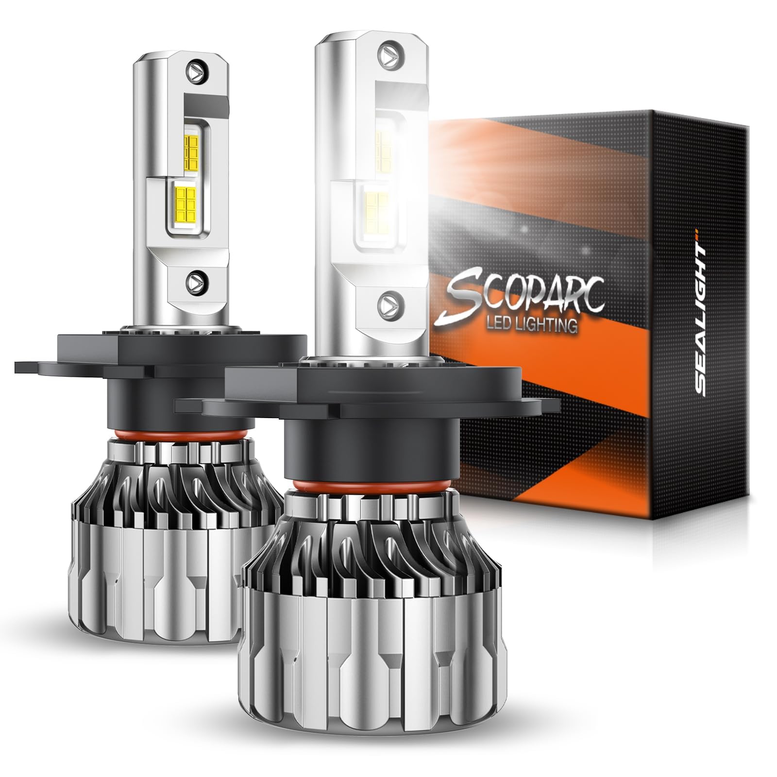 SEALIGHT H4 LED Bulbs, 70000LM Super Bright, 6500K Cool White H4 Bulbs with 15,000RPM Turbo Cooling Fan, 10-Year Lifespan, Pack of 2