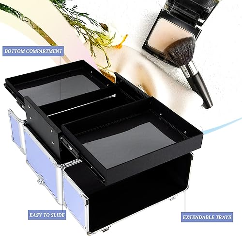 Miniatura 4 de Ver Beauty Estuche de maquillaje profesional con compartimento inferior grande, rayas lavanda, Estuche de tren