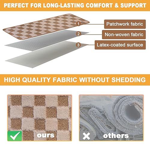 Miniatura 3 de Oxdigi Peldaños de escalera de diseño a cuadros para peldaños de madera (15 piezas)  8 x 30 pulgadas  Pelar y pegar  Antideslizante  Alfombrillas