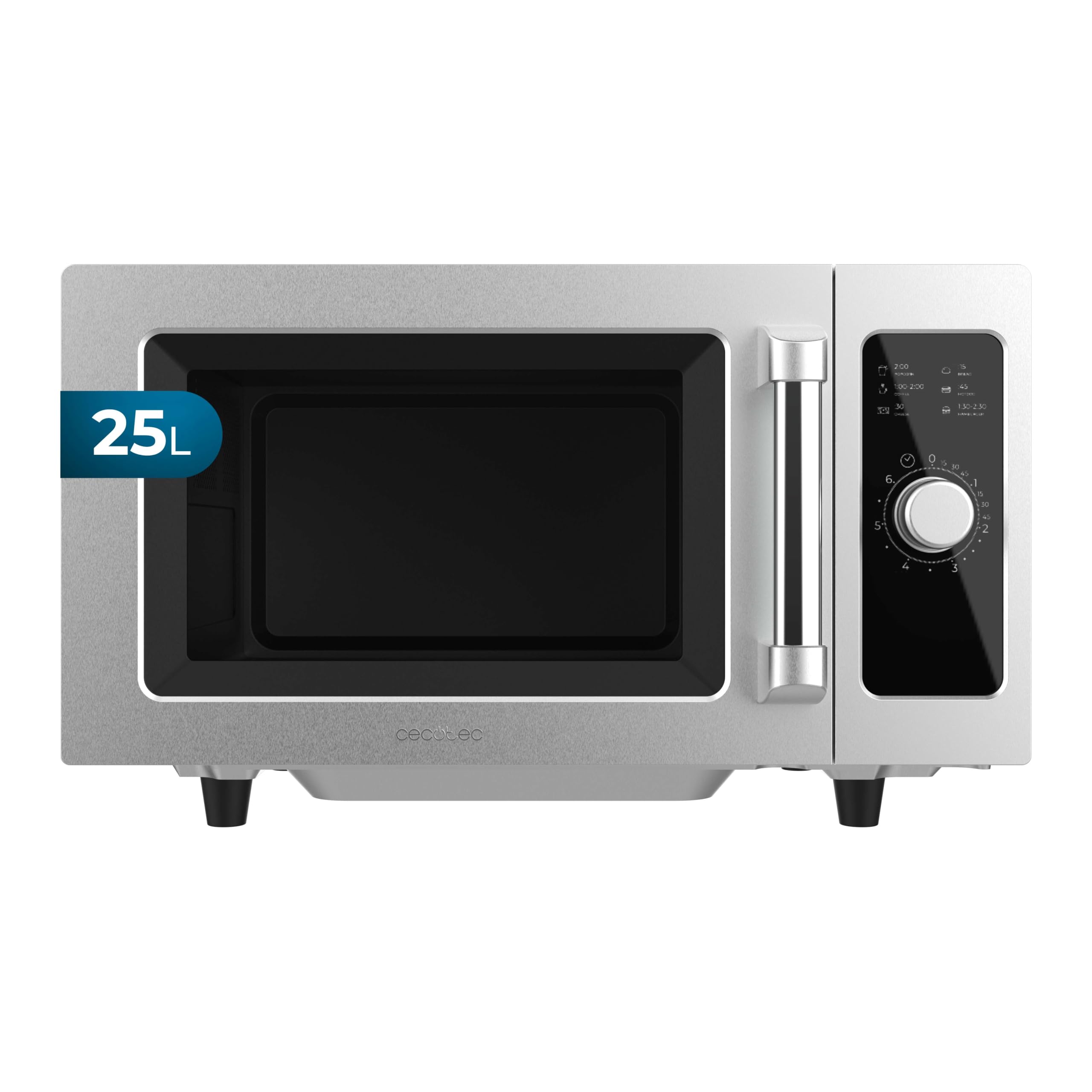 Cecotec Microonde Professionale Senza Piatto 25L FlatPro 2500. 1000W, Magnetron, Controllo Meccanico, Timer 60min, Scongelamento Cottura Rapida, Avviso Sonoro, per uso intensivo e risultati uniformi