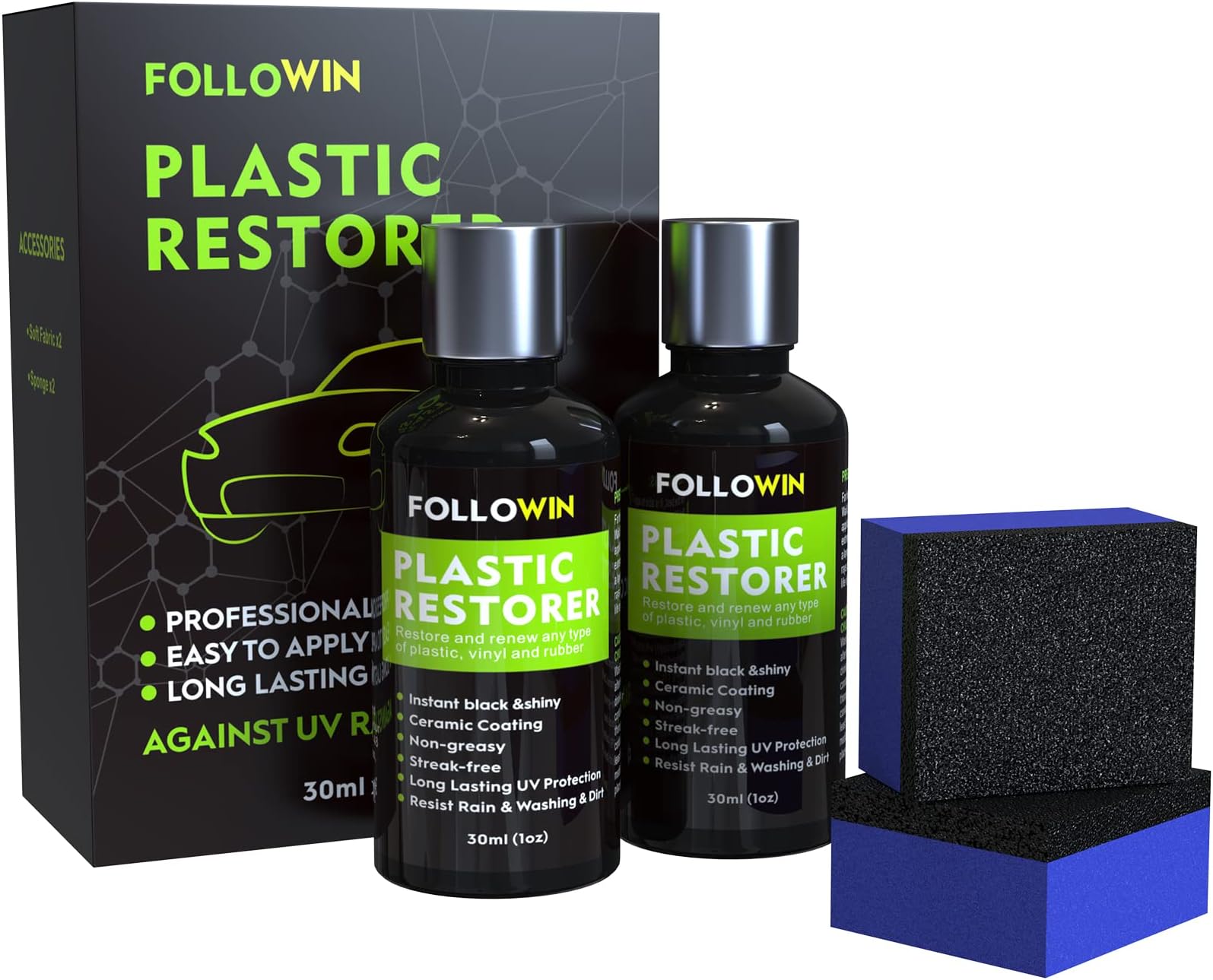 Plastic Restorer for Cars, Plastic Coating Exterior Black Trim Restorer, Ceramic Coating, Resists Water, Dirt, Not Dressing, Highly Concentrated, 60ml