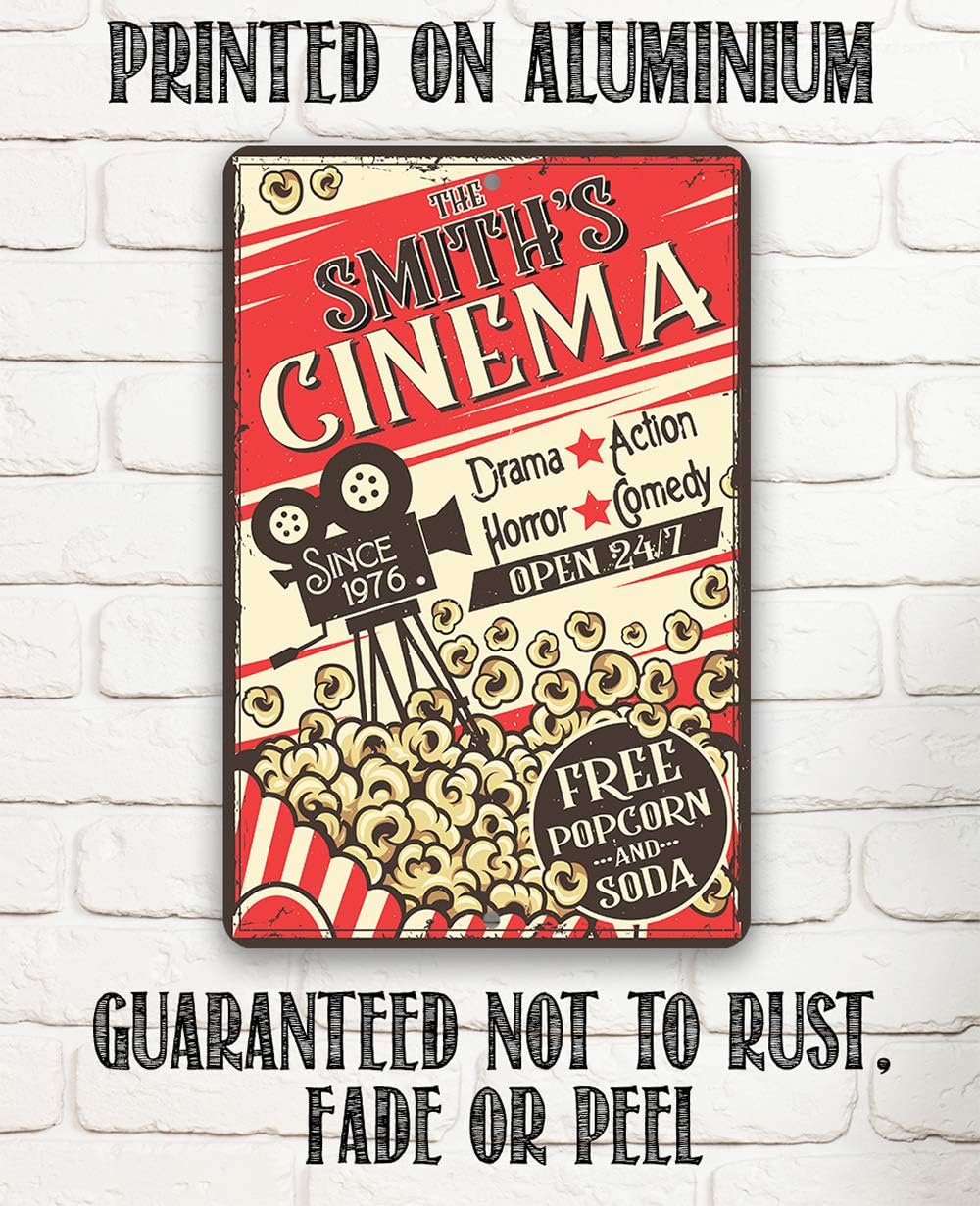 Movie Night Supplies - Personalized - Cinema Retro - Metal Sign - Movie Theater Decor - Home Theater Accessories Movie Room Decor - Movie Night Decorations, Basement Decor, Movie Theater Signs