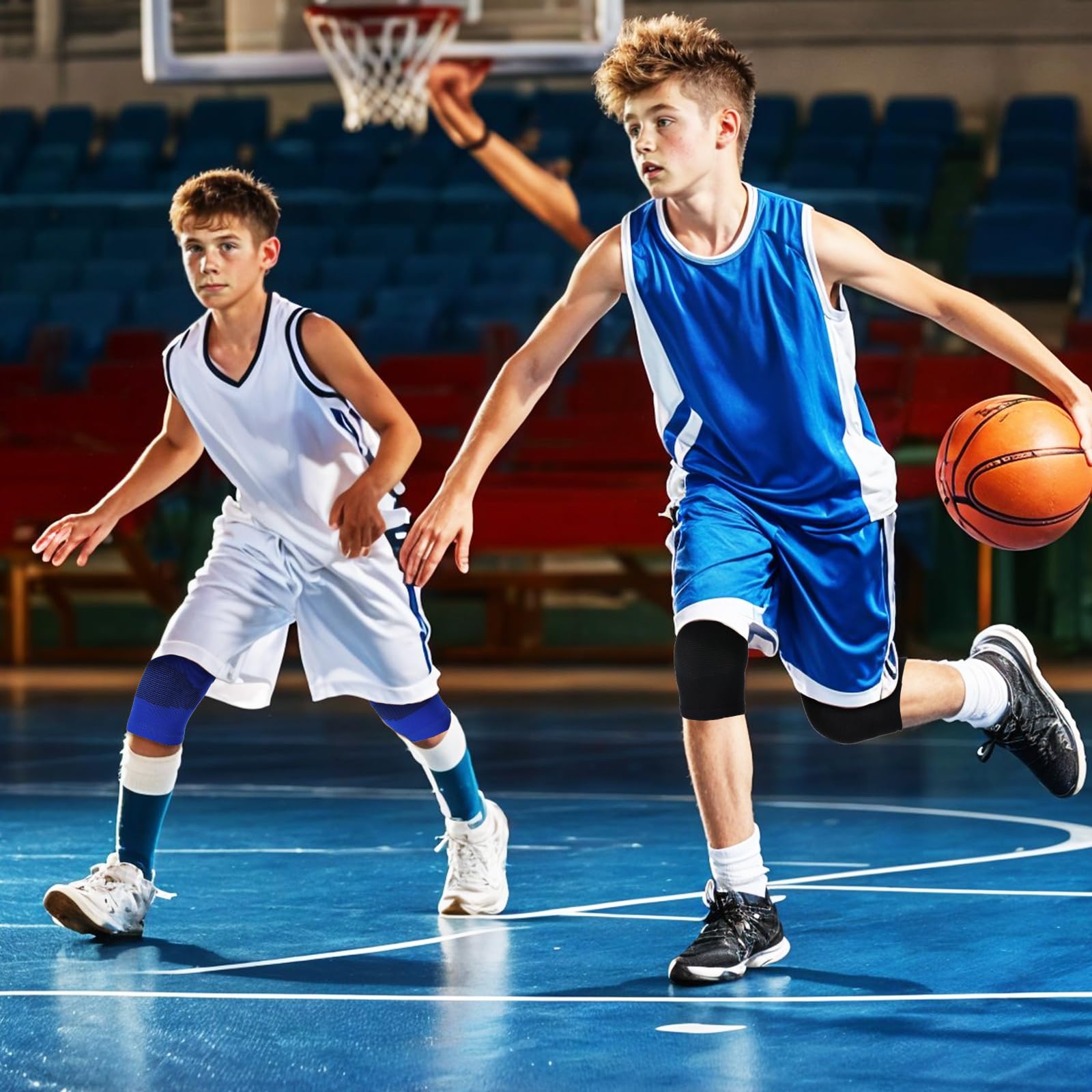 Genouillères pour enfants handball volleyball respirantes élastiques bleu Lot de 2 paires