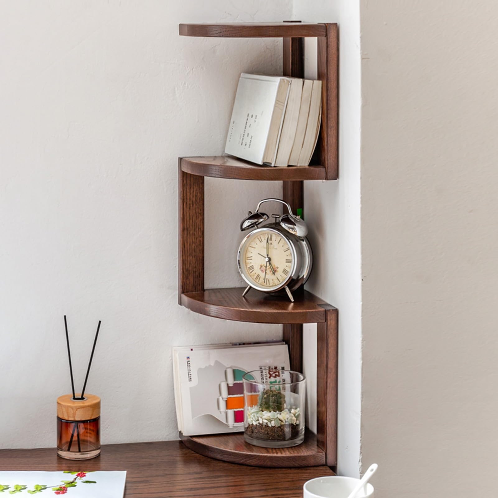 Bibliothèque de bureau à 3 niveaux et étagère de rangement d'angle pour dortoir