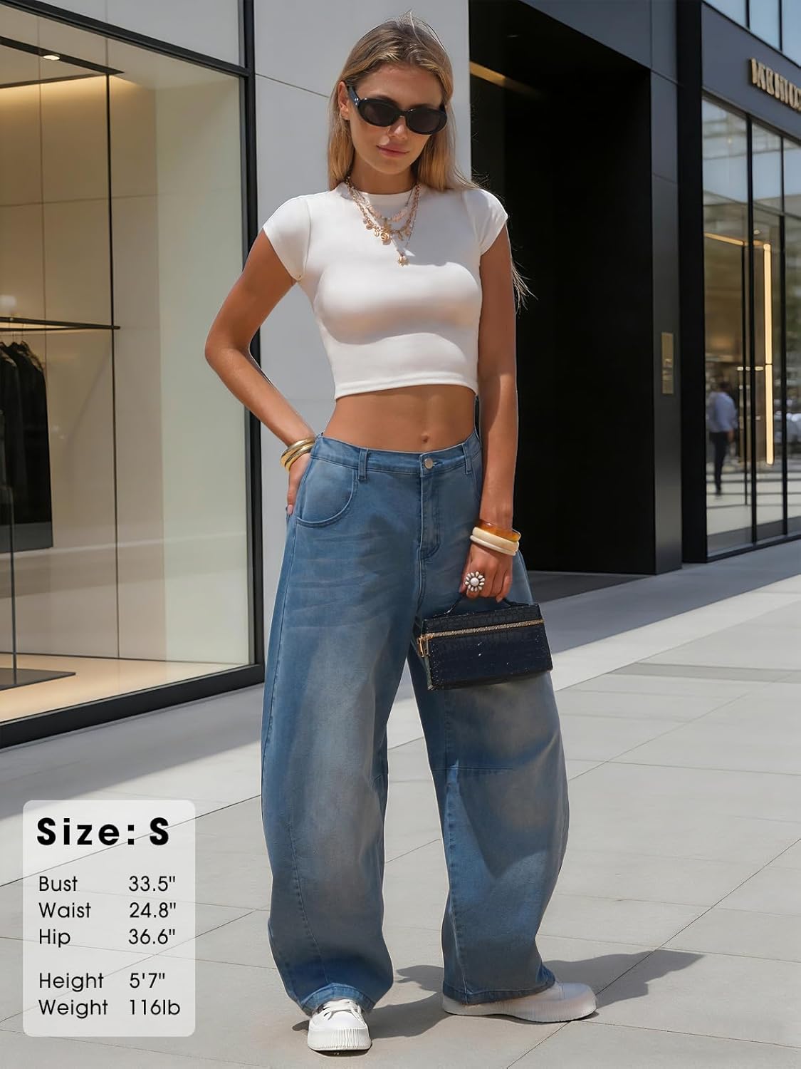 EXLURA Womens Barrel Jeans Wide Leg Y2K Boyfriend Denim Pants Hip Hop Vintage Baggy Jeans Cotton Mid-Low Elastic Waist Pants - Image 6