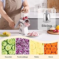 Vista 3 de Rallador Giratorio de Queso con Manivela Manual, Mandolina de Cocina Rallador de Verduras y Queso con 3 Cuchillas Intercambiables, Rallador