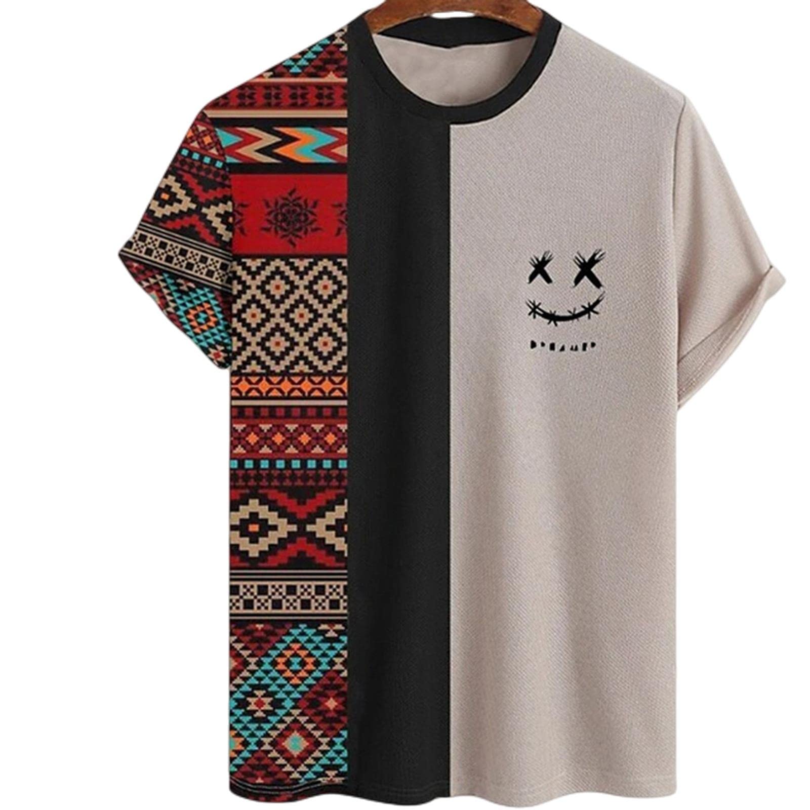 MOGSA T-shirty letnie męskie koszulki nadruk z krótkim rękawem na co dzień oversize sweter okrągły dekolt grafika luźna koszulka-7,2XL