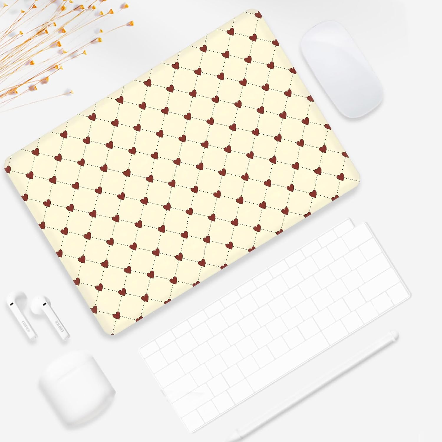 seorsok compatible with macbook air 13 inch case 2022 2021 2020-2018 release a1932 a2179 m1 a2337 touch id,exquisite checkerboard pattern plastic hard shell case with keyboard cover,beige heart grid air13?a1932 a2179 m1 a2337? beige heart