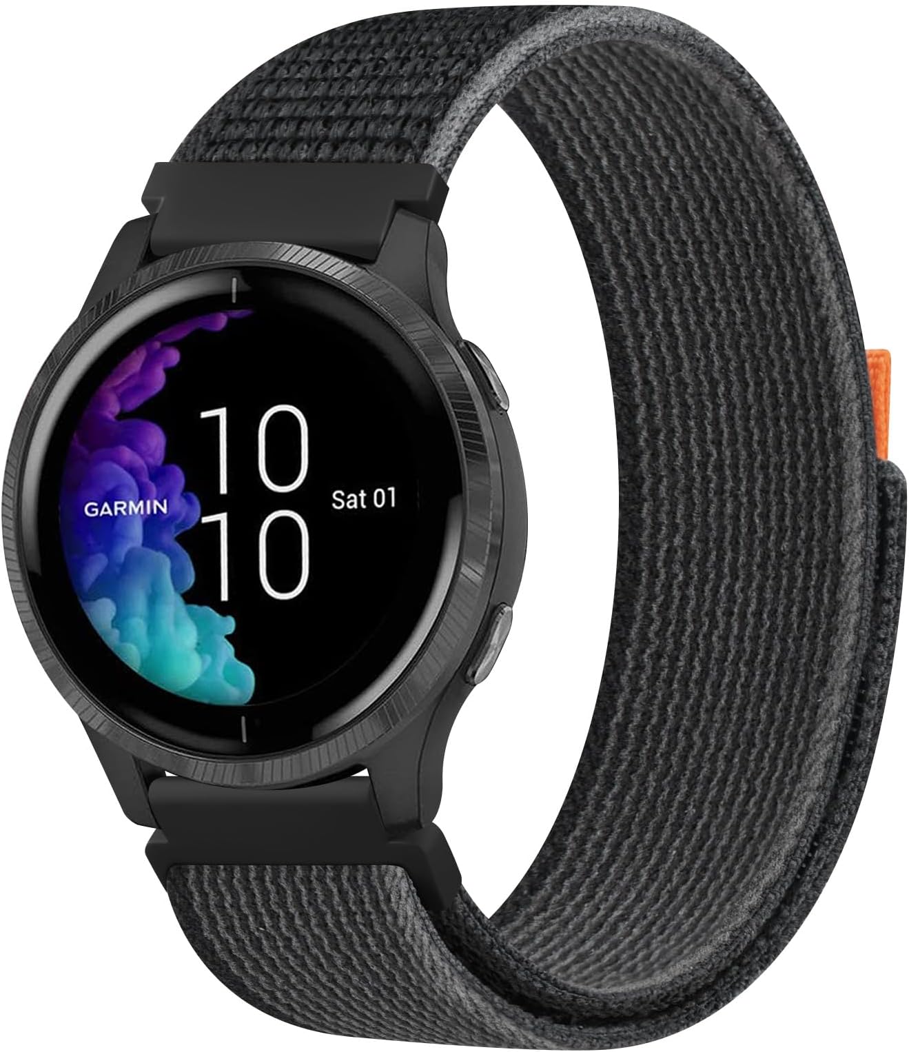 Nylon Strap Compatible With Garmin Venu Sq/Sq 2 Music/2 Plus, Vivoactive 3/3 Music, Forerunner 55/645/245 - 20mm Adjustable Soft Replacement Band (Dark Grey)
