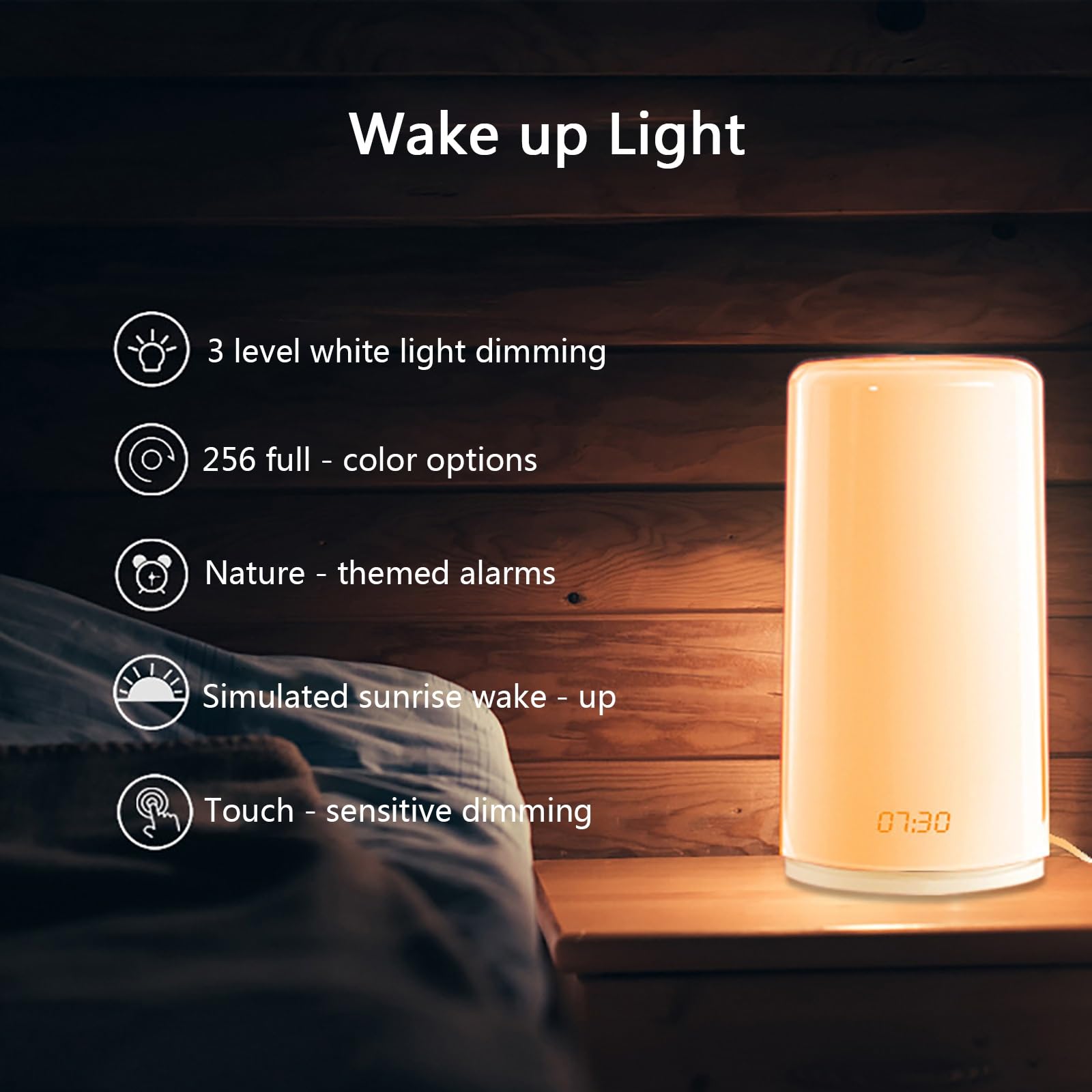Wake Up Light Sonnenaufgang-Wecker mit 256 Farbwechselnden Stimmungslichtern und Naturgeräuschen, Nachttischlampe, Tragbares Nachtlicht für Schlafzimmer und Schreibtisch
