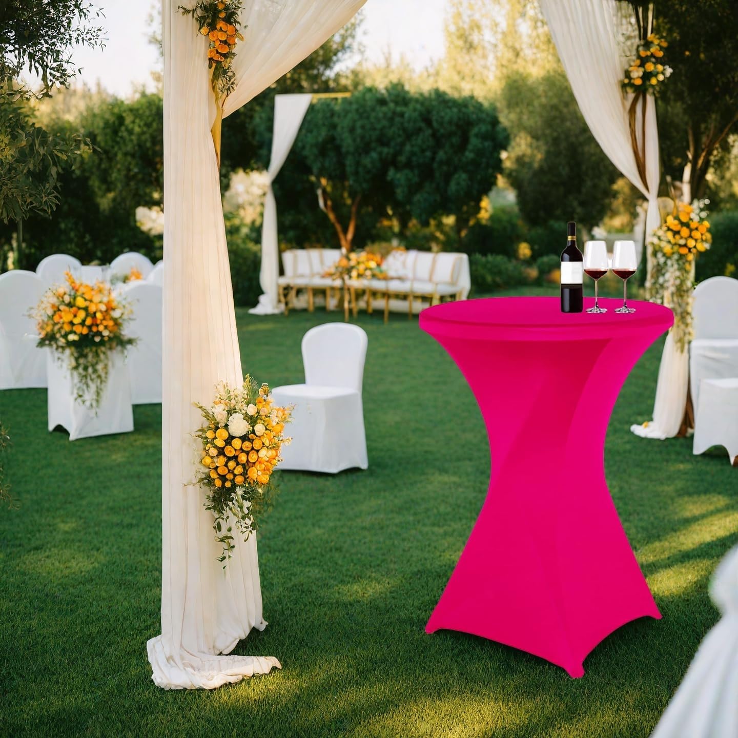Deisy Dee 32" x 43" Cocktail Spandex Stretch Round Tablecloth Table Cover for Wedding Party Decoration (hot Pink)