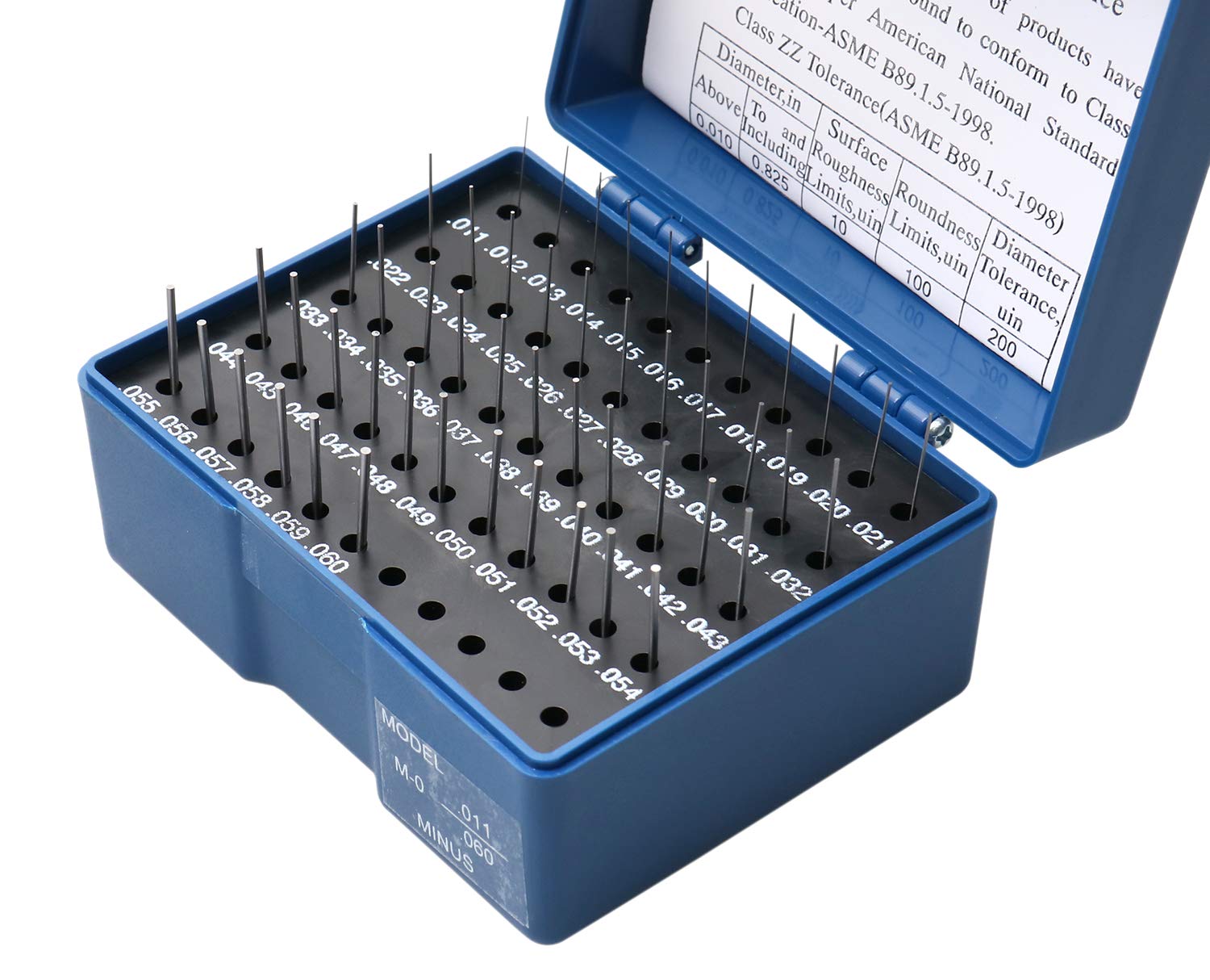 Accusize Industrial Tools 0.011'' to 0.060'', 50 Pc Steel Plug Pin Gage Set, Minus, Class Zz, M0(-)