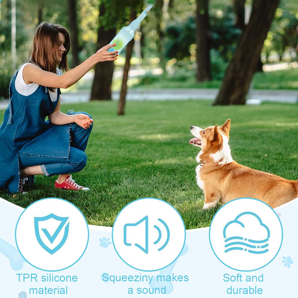 QianDanS Dog Chew Toys with Tennis Ball Squeaky Toys Outdoor Dog Toys for Teething Training, Stress Relief (Blue) - Image 4