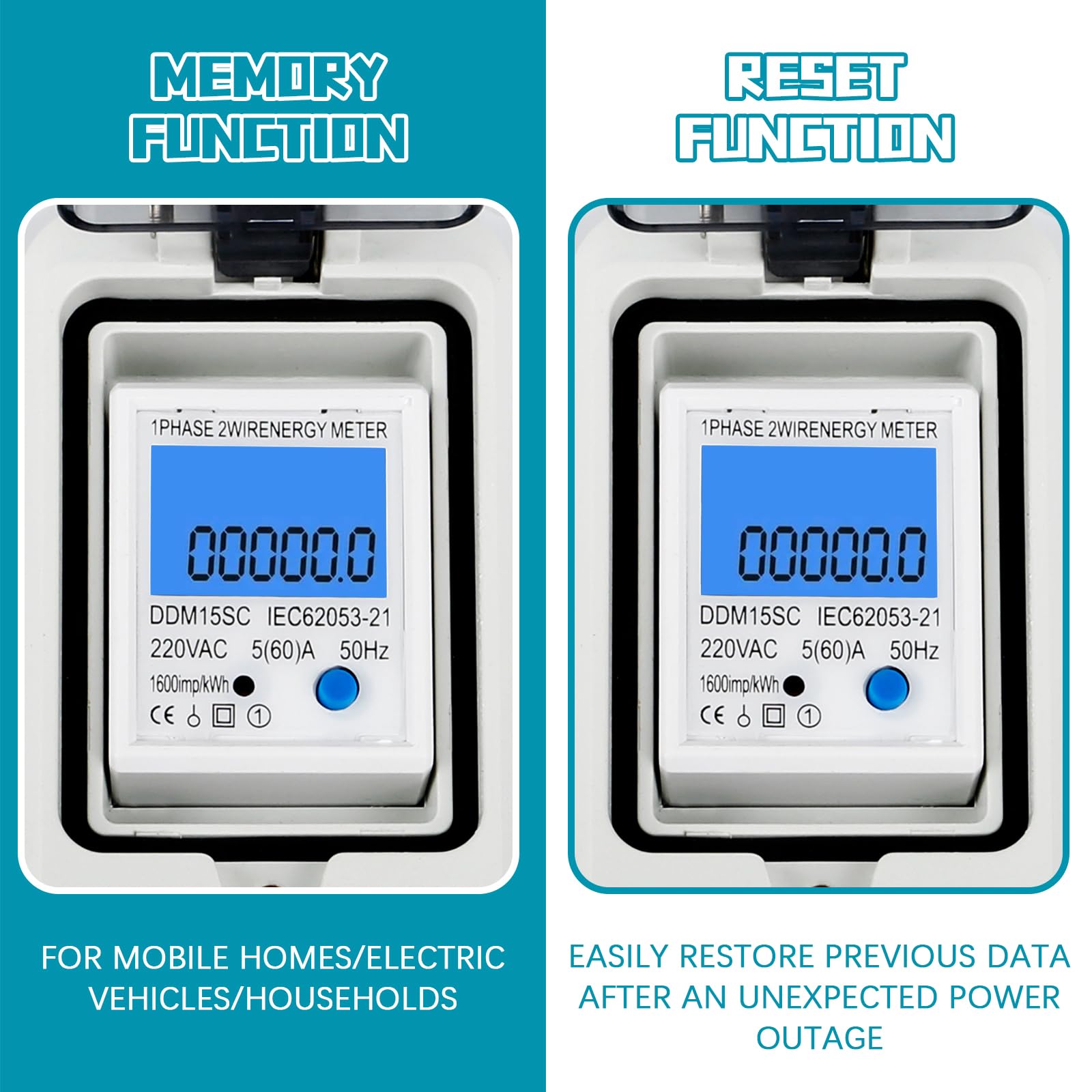 Mobiler Digitaler Stromzähler – 230V, 16A, IP67 Wasserdicht, LED, Von Vusddy