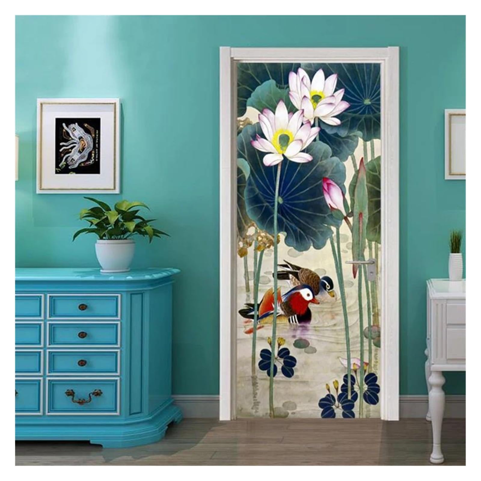 Affiche papier peint d'entrée style floral chinois pour hall accueillant