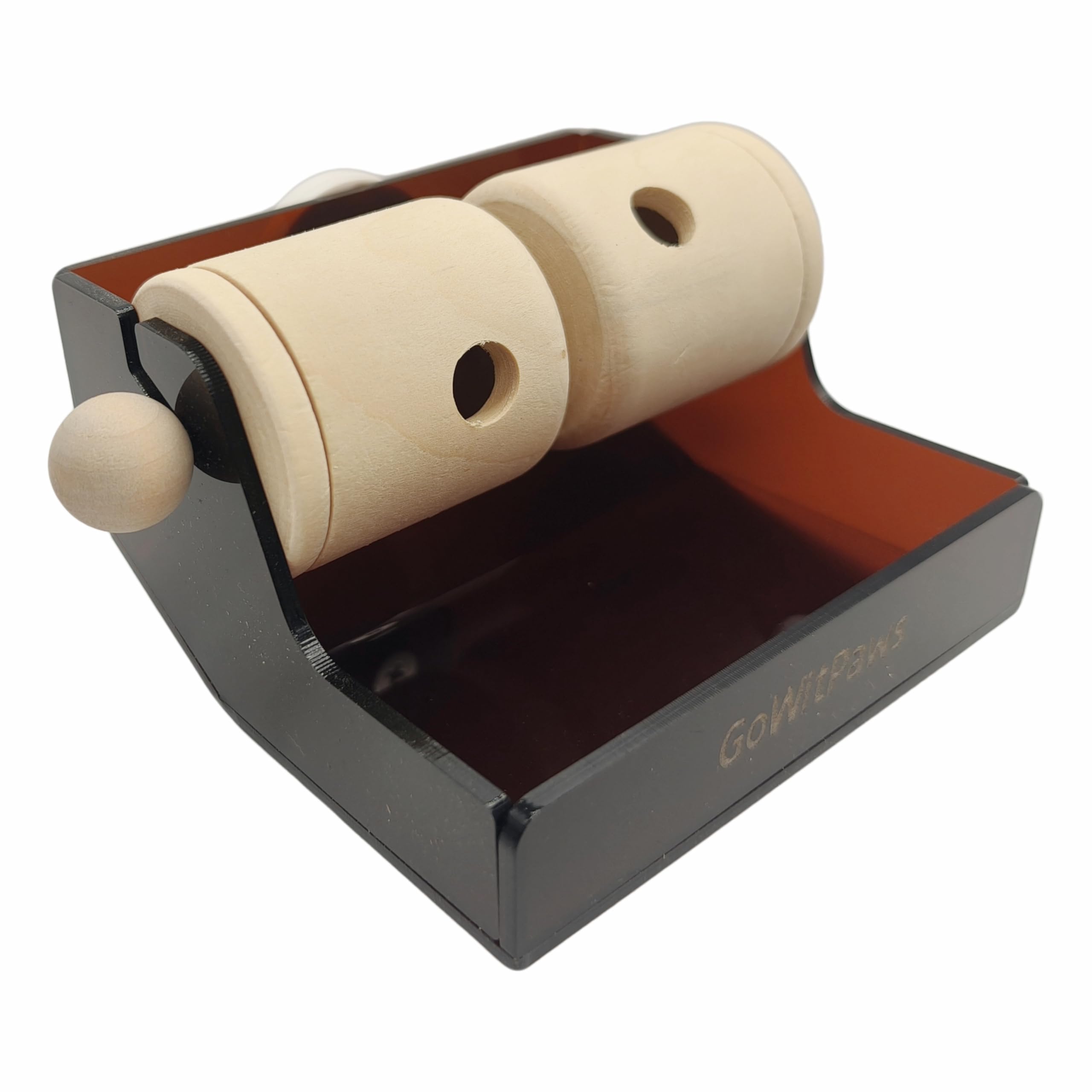 GoWitPaws Rolling Treat Dispenser, Dual Wooden Roller Foraging Toy with Tea-Colored Acrylic Tray, Interactive Puzzle Feeder for Small and Medium Parrots - image 6
