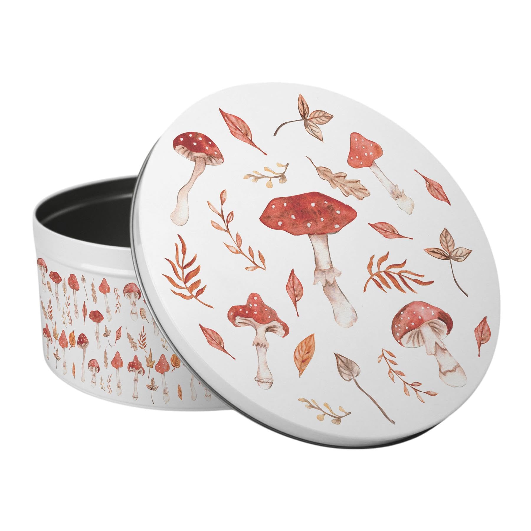 Purely Home Watercolour Mushrooms & Toadstools Large Cake Tin - Woodland Kitchen Gifts - Round Metal Storage Container for Baking 23 x 10cm