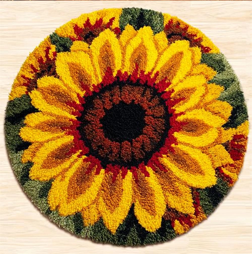 kitphoenix Latch Hook Kits for Adults Sunflower 20X20Inch (50X50Cm) DIY Latch Hook Rug Kit, Home Carpet Rug Making Kit, Cross Stitch Embroidery Kits Needlework Crafts Rug for Home Decor