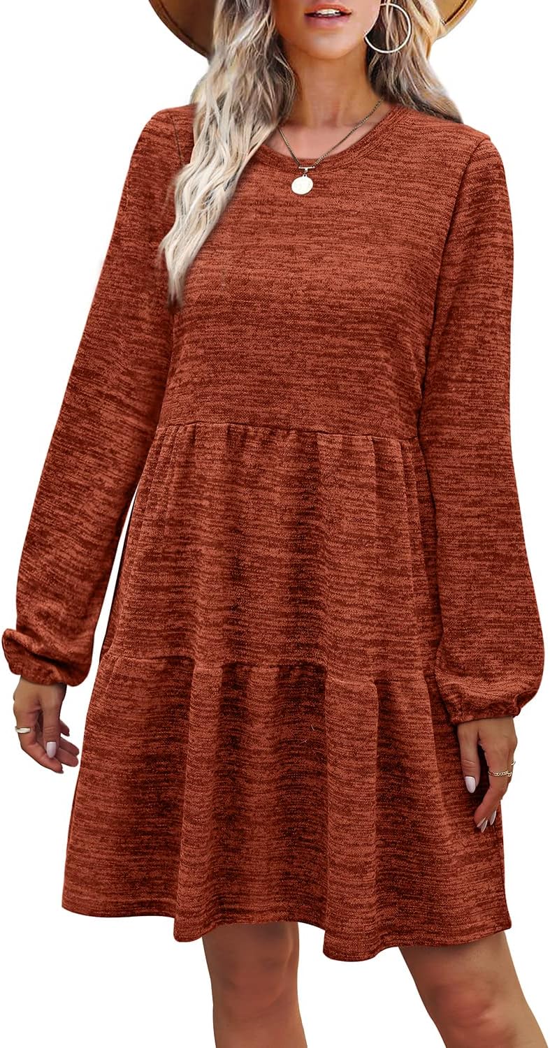 GeifaWomens Dresses Casual Long Sleeve Babydoll Sweater Dress Swing Fashion 2023