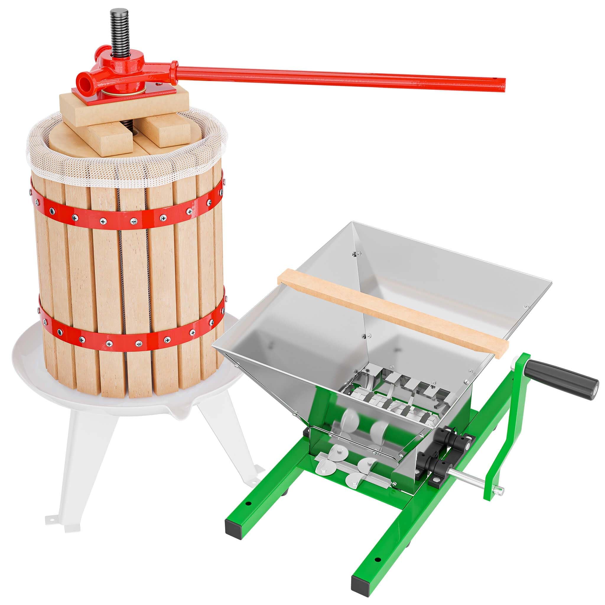 WilTec 18L Fruit Press incl Pulp Bag and 7l Fruit Mill with Crank Handle