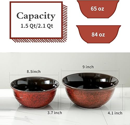 Miniatura 5 de Hasense Juego de cuencos de porcelana para sopa de mármol rojo, cuencos grandes para ensalada, pasta, fruta, Pho, ramen, 2.11.5 cuartos de galón,