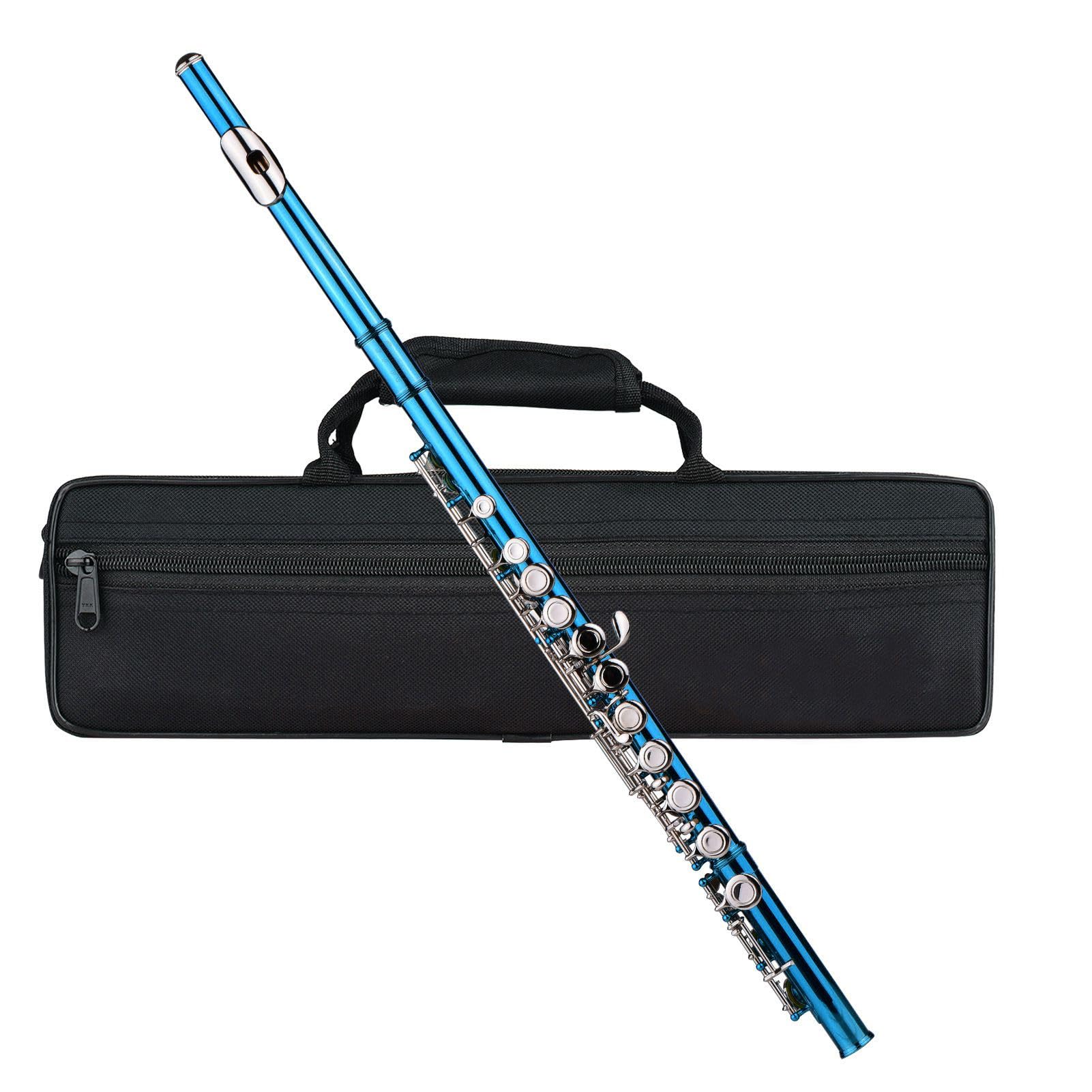 Fafeicy Flauta en C con Material de Cuproníquel de 16 Orificios Cerrados, Color Brillante y Elegante para Interpretación y Práctica Diaria, Incluye Estuche de Transporte Accesorios (azul verde)