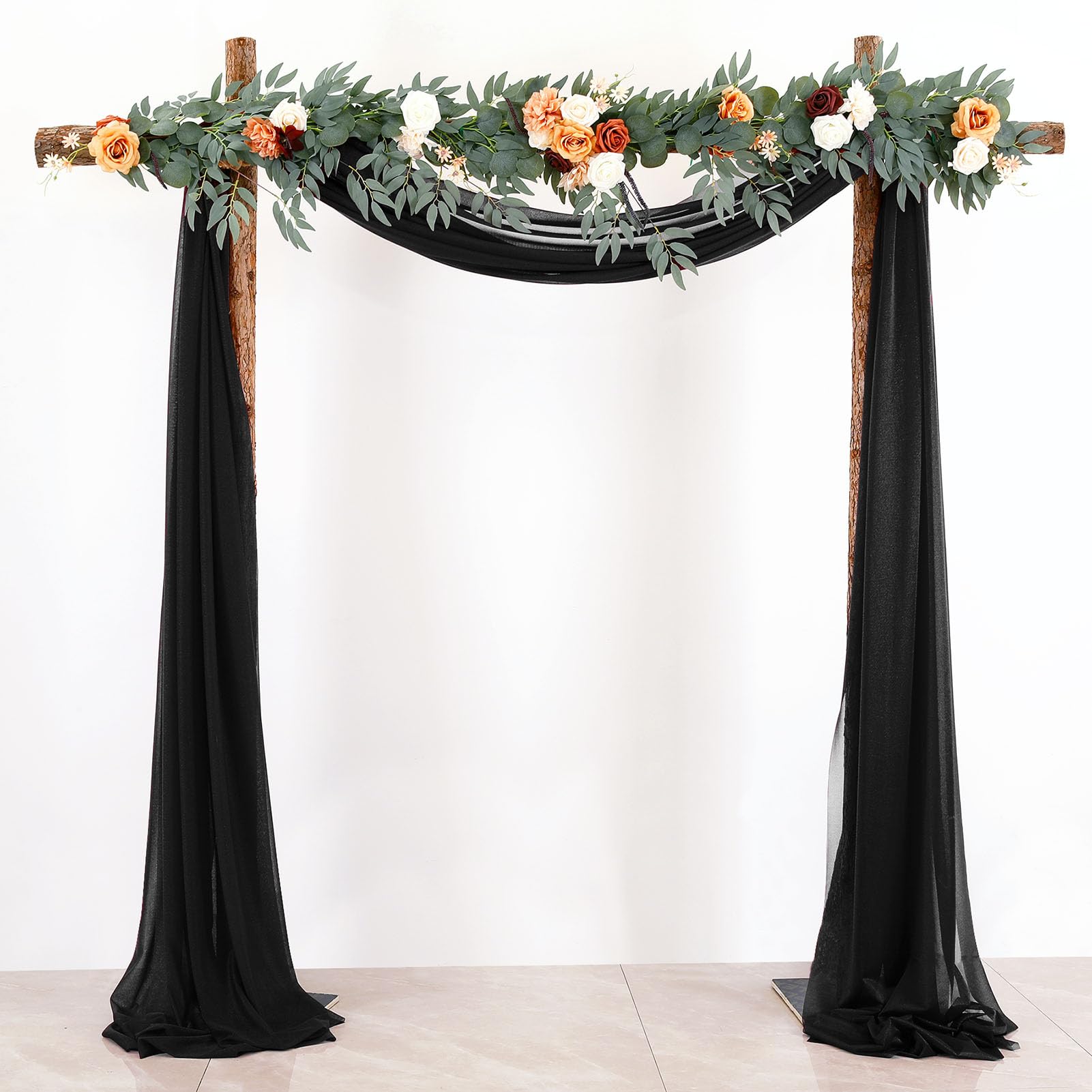 BOYOUTH Black Voile Swag Scarf Valances Curtains,Long Sheer Chiffon Fabric Backdrop Curtains Scarves for Wedding Arch Draping,Party Outdoor Decor,30 by 118 Inches,1 Panel