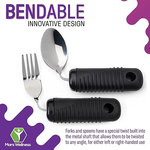 Miniatura 4 de Mars Wellness Juego de utensilios con peso  3 piezas resistentes, tenedor, cuchillo y cuchara de acero inoxidable, utensilios adaptativos para mayor