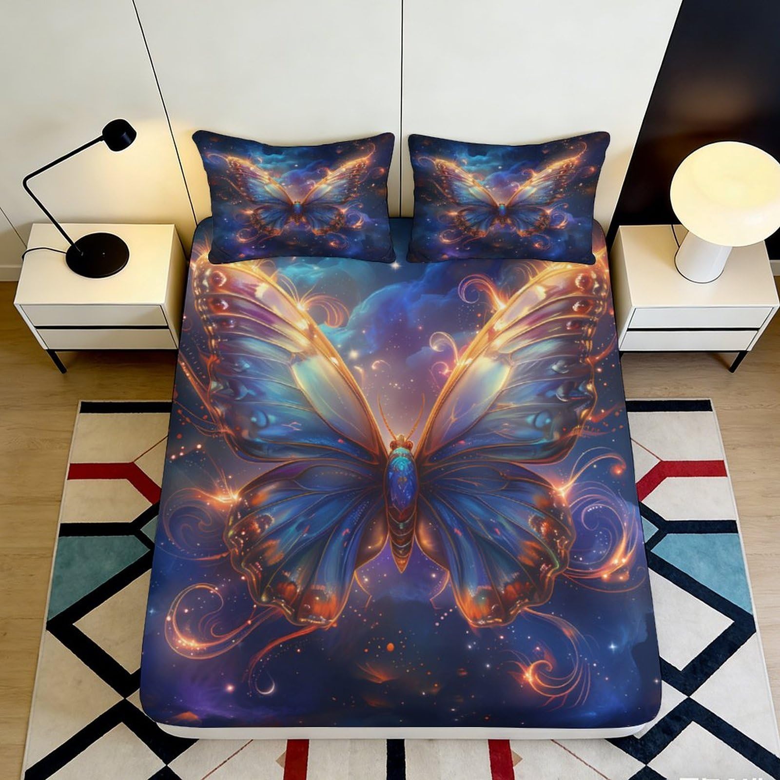 Uynsixtme Style-3 3D Printed Fantasy Butterfly Fitted Sheet Microfiber Deep Pocket Non-Slip Bedroom Bedding Fantasy Butterfly Mattress Fitted Cover Soft Washable For Adults Teens 90X200x25cm