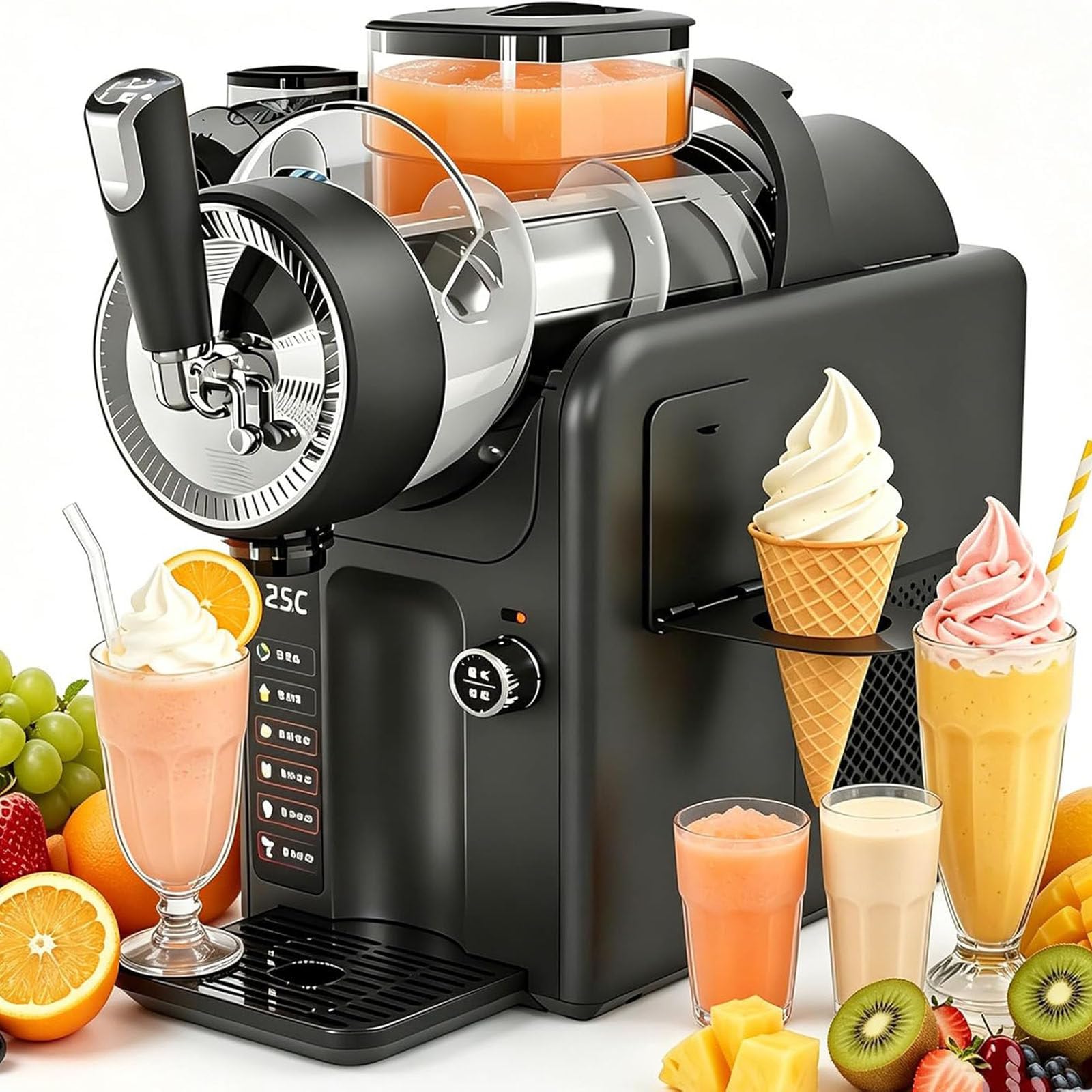 LJCSSD Slushie Machine & Soft Serve Ice Cream Maker 2 in 1 with Self-Cleaning Function,Touch Panel,Frozen Drink Maker with 7 Preset Programs,Makes Slushies Milkshakes Cocktails Black