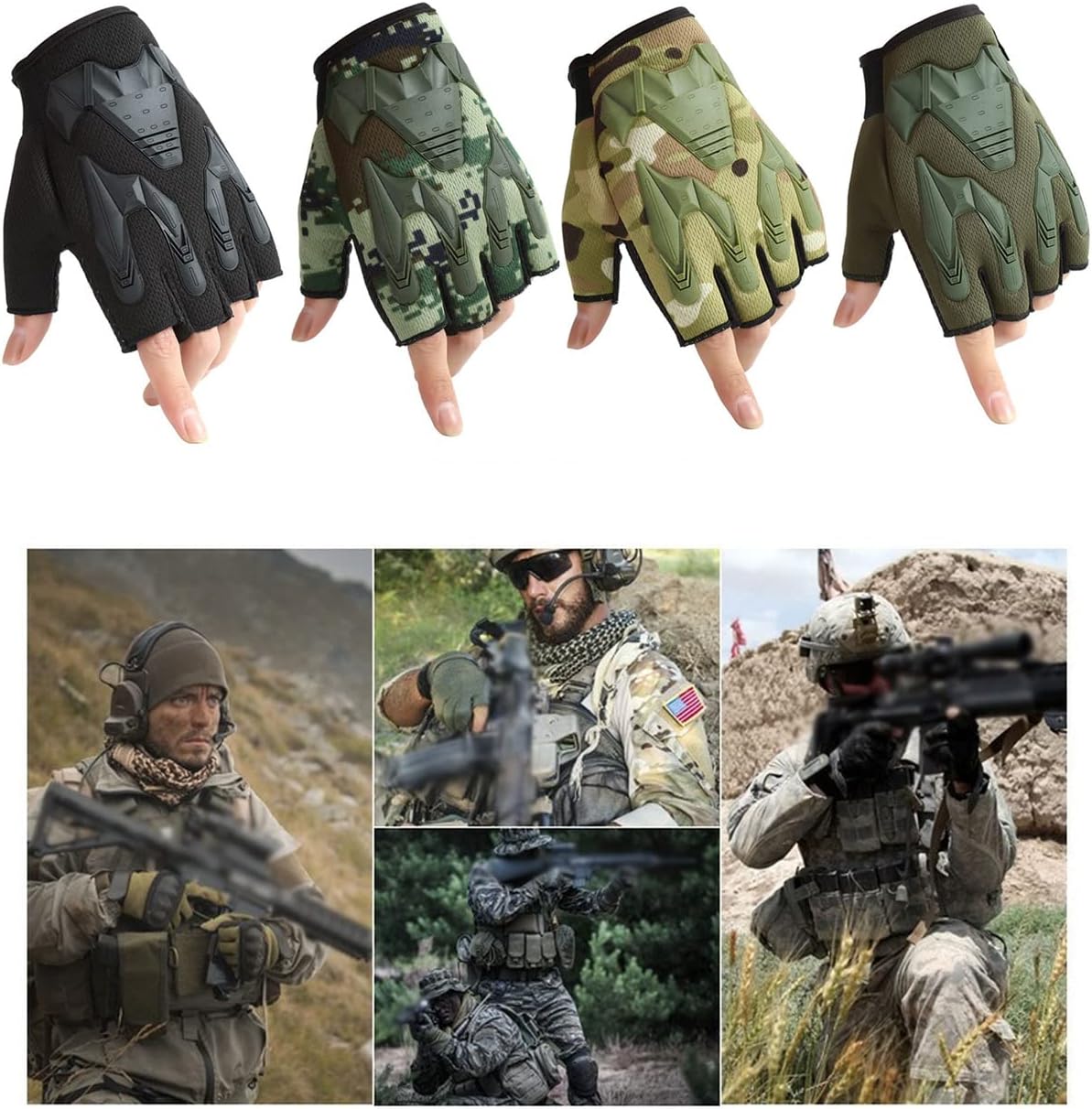 Lawaia Outdoor Sports Half Finger Tactical Glove Hard Knuckle Military for Men, Fingerless Airsoft Gloves Touchscreen for Motorcycle Combat Training Army Shooting Hunting (A) : Sports & Outdoors