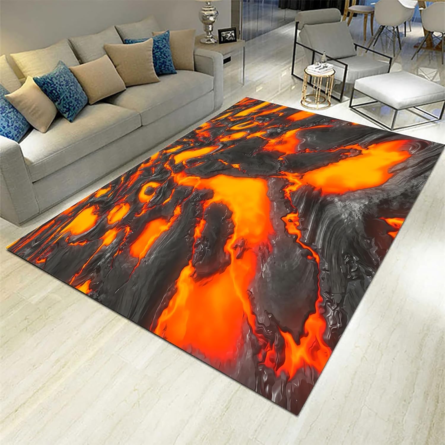 Tapis de salon 120 x 160 cm abstrait roche de flamme lavable pour chambre