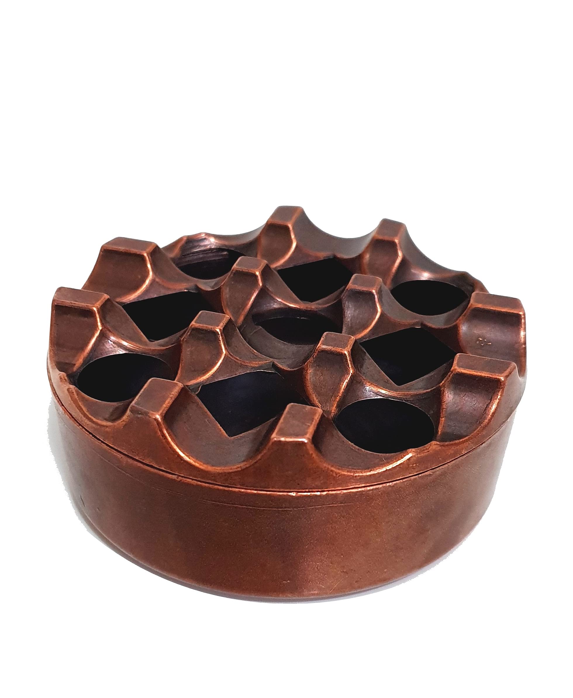 DLK - Round Design Metal 9 Hollow Grid Cigarette Ashtray - Indoor or Outdoor Cigarette Ashtray - Ash Container for Smoker - Ash tray is Made Grid Lid and as copper-chrome Body