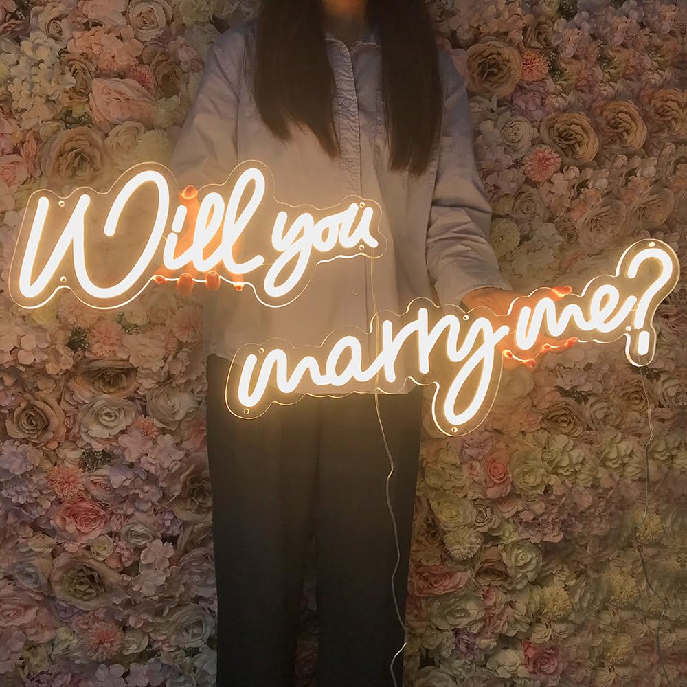 Will You Marry Me Sign Large - 43" Neon Sign 12V - Light Up Letters With Dimmable Switch - 2PCS Decorations for Wedding Proposal Engagement Valentines Day