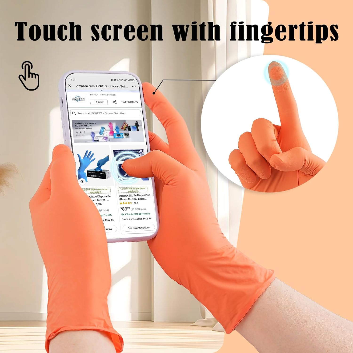 FINITEX Nitrile Disposable Gloves - Orange, 3.5mil, 100PCS, Powder-Free, Latex-Free, Medical & Food Use - Image 7